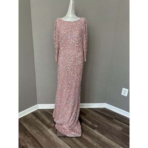 THEIA Three-Quarter Sleeve Sequin Sheath Gown US 8 $1295 - Picture 3 of 11